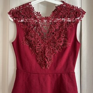 bebe Burgundy Lace Detail Blouse